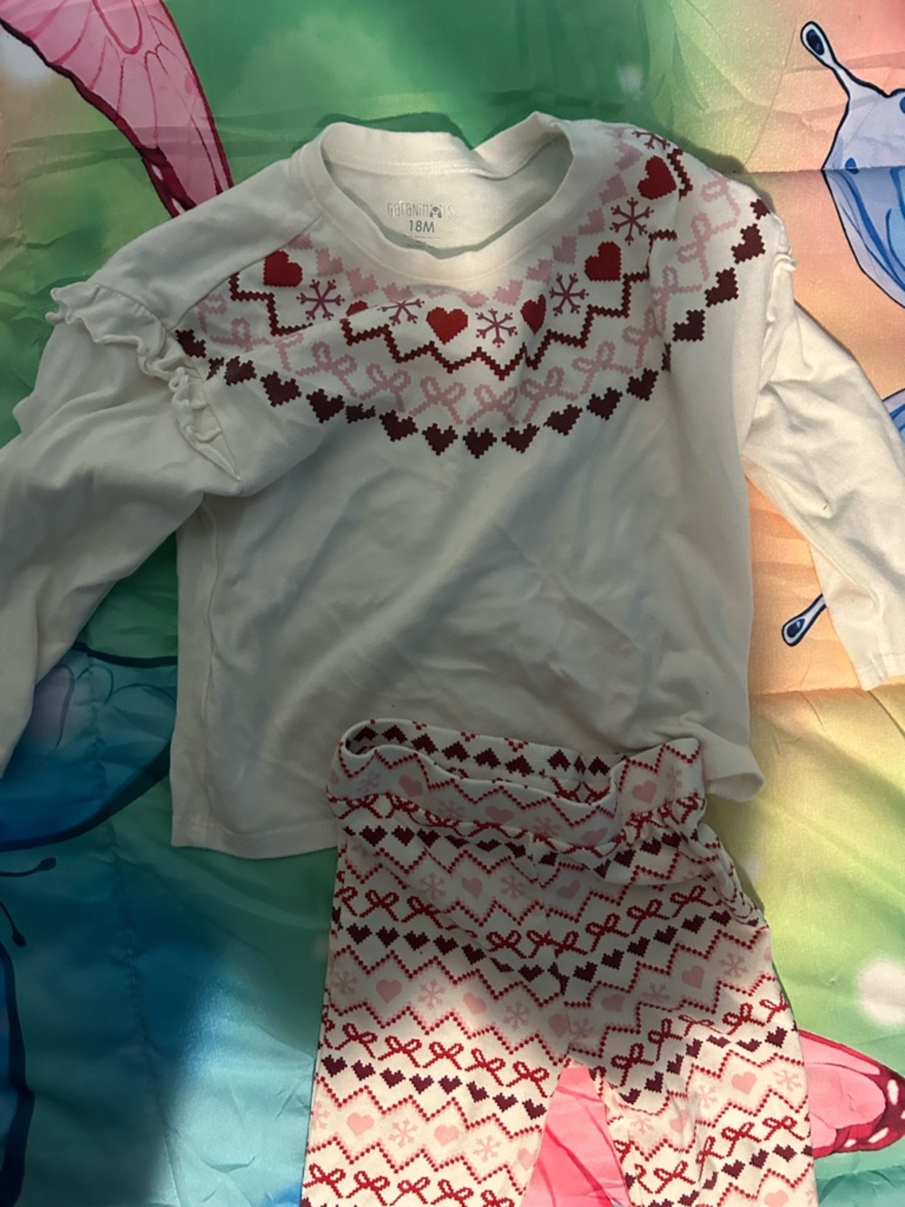 Children's White Heart Pattern Pajama Set - 18M